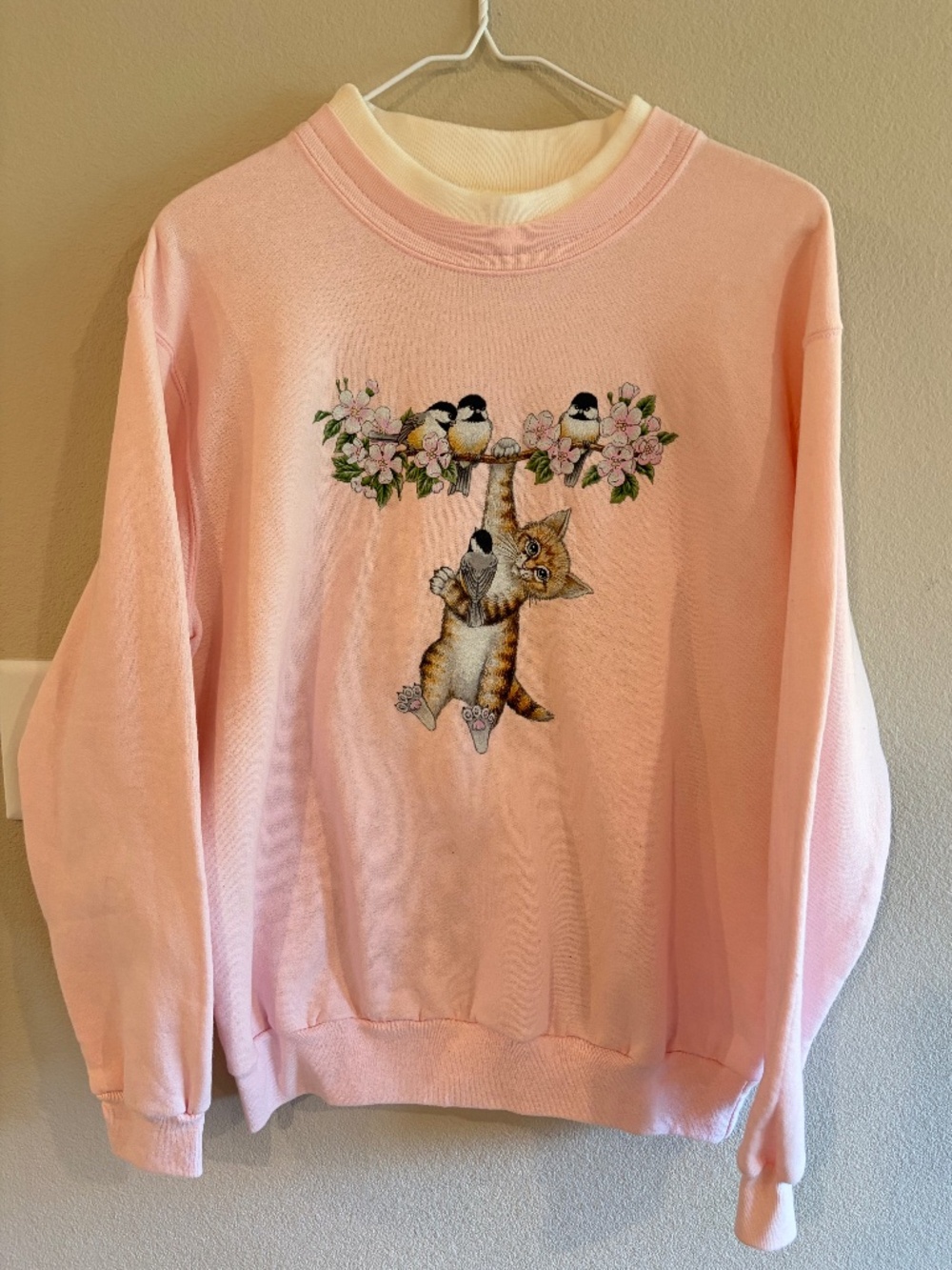 Vintage Pink Kitten & Bird Morning Sun Sweater